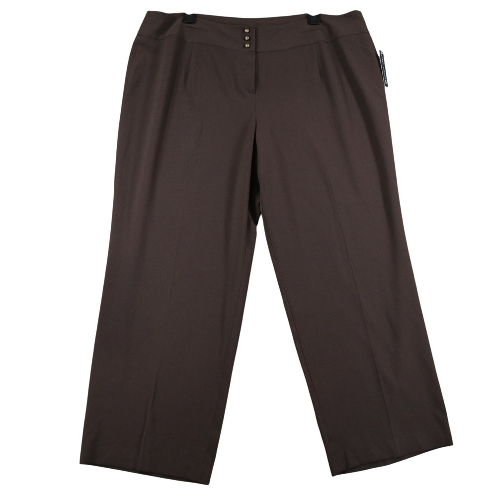 Larry Levine‎ Dress Pants Women 24W Chocolate Stretch Wide Leg Office Wear